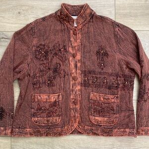 Vintage Flashback Embroidered‎ Jacket Artsy Acid Wash Appliqué